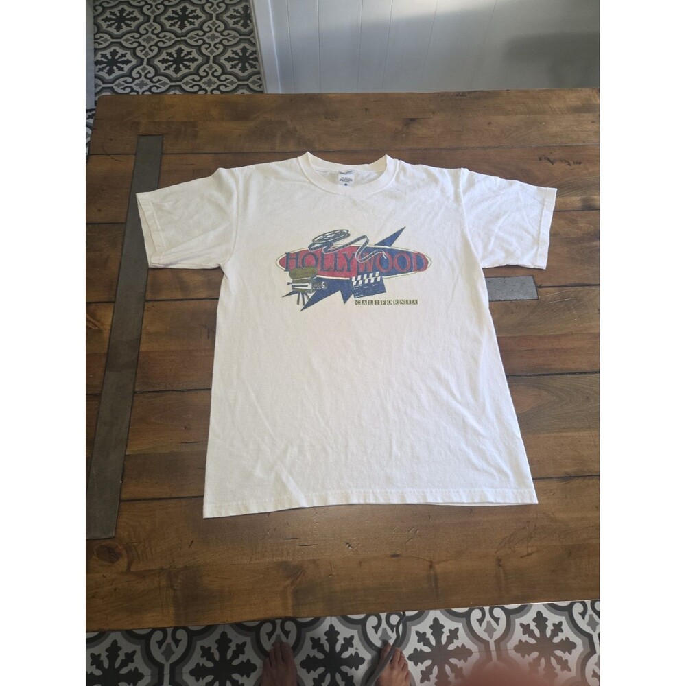 Vintage Hollywood California T Shirt Medium White Y2K 90s Anvil Souvenir Film TV